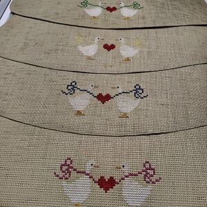 Embroidered Duck Heart Kitchen Runner - Natural with Multicolor Accents